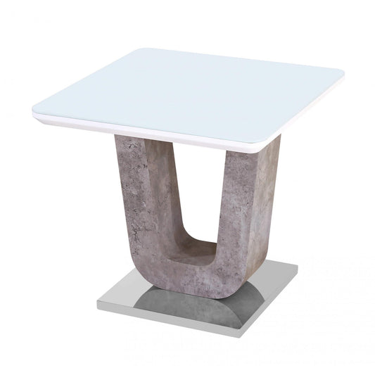 Topaz White Glass Lamp Table with Stone Effect
